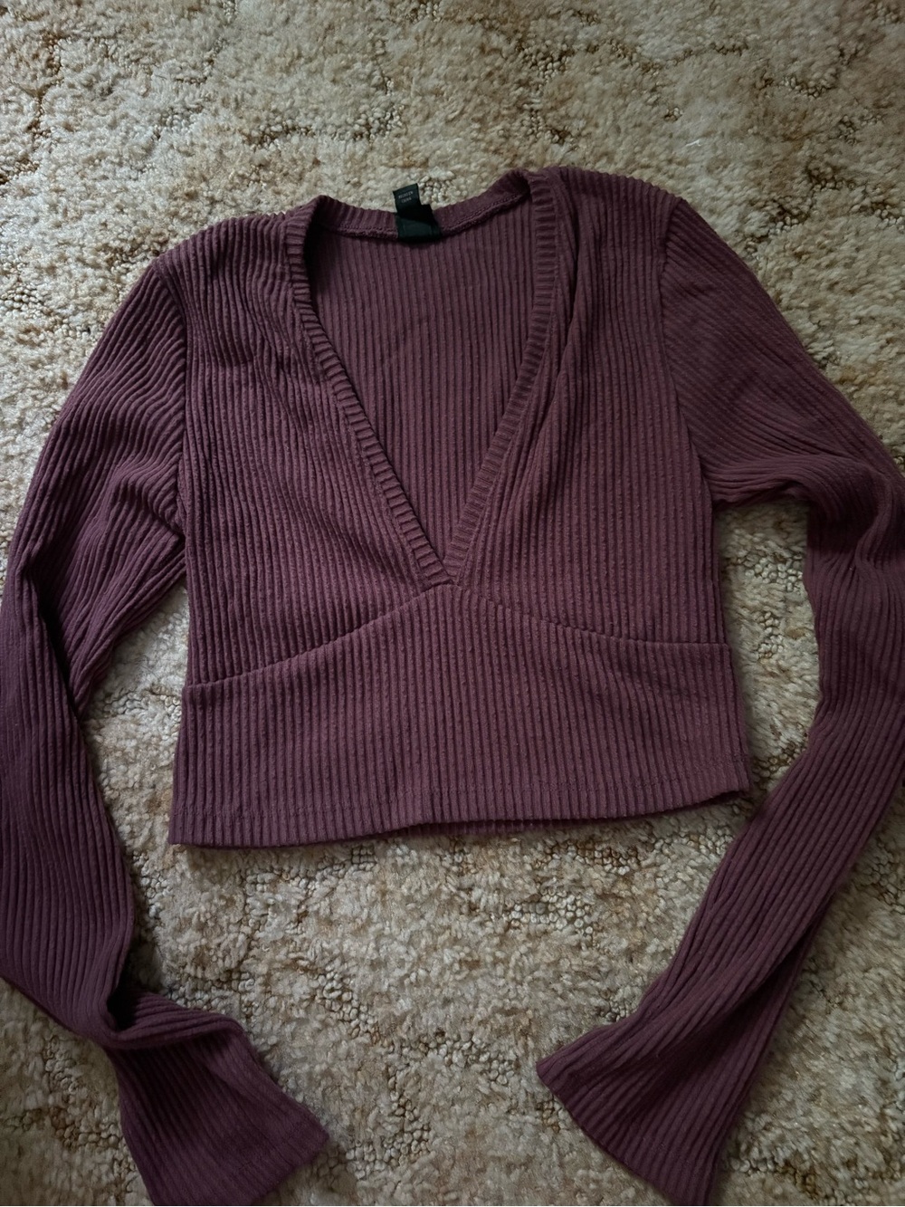 Ribbed V-Neck Long Sleeve Crop Top